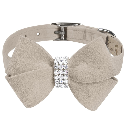 Susan Lanci Designs Nouveau Bow Crystal Ultrasuede Dog Collar — Doe