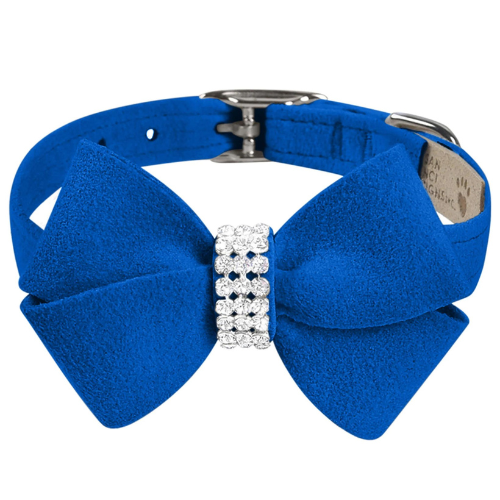 Susan Lanci Designs Nouveau Bow Crystal Ultrasuede Collar — Royal Blue