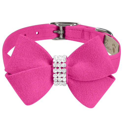 Susan Lanci Designs Nouveau Bow Crystal Ultrasuede Collar — Saphire Pink