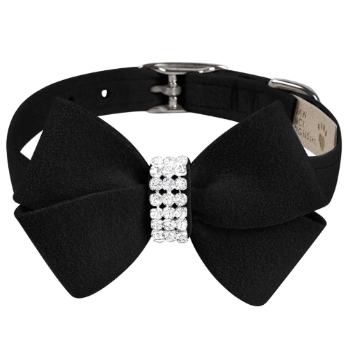 Susan Lanci Designs Nouveau Bow Crystal Ultrasuede Collar — Black