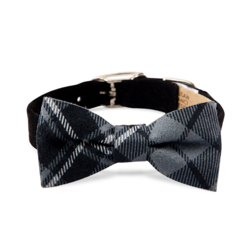 Susan Lanci Designs Scotty Bow Tie Dog Collar — Black + Charcoal Plaid