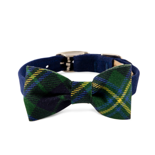 Susan Lanci Designs Scotty Bow Tie Dog Collar — Indigo + Forest Plaid