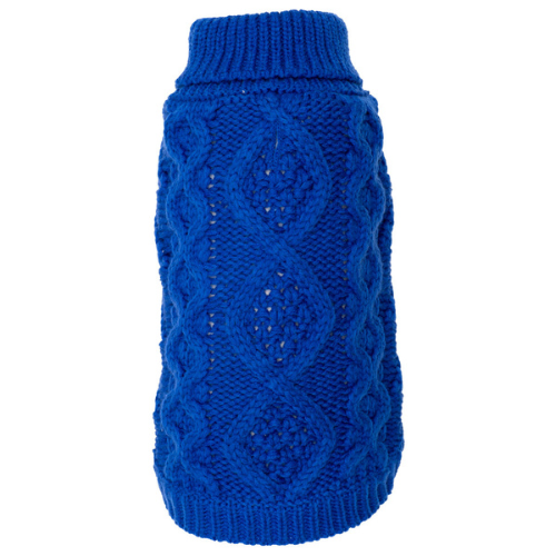 The Worthy Dog Chunky Knit Turtleneck Acrylic Knit Dog Sweater — Blue