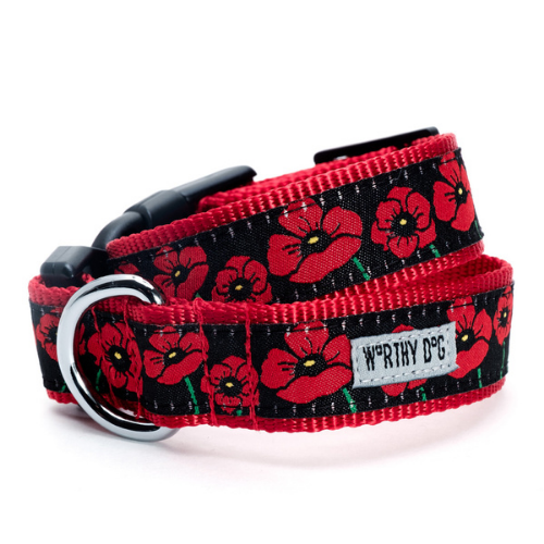 The Worthy Dog Poppies Ribbon Nylon Webbing Dog Collar
