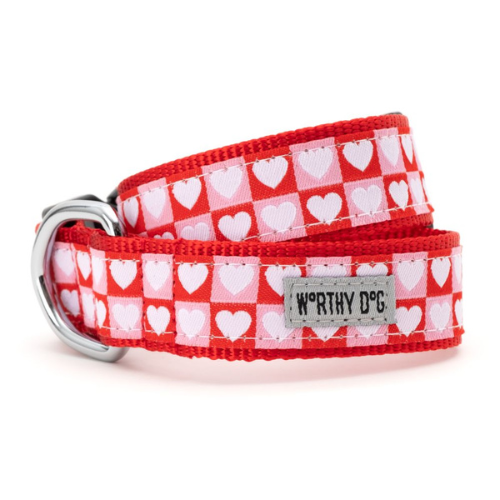 The Worthy Dog Colorblock Hearts Ribbon Nylon Valentines Day Collar
