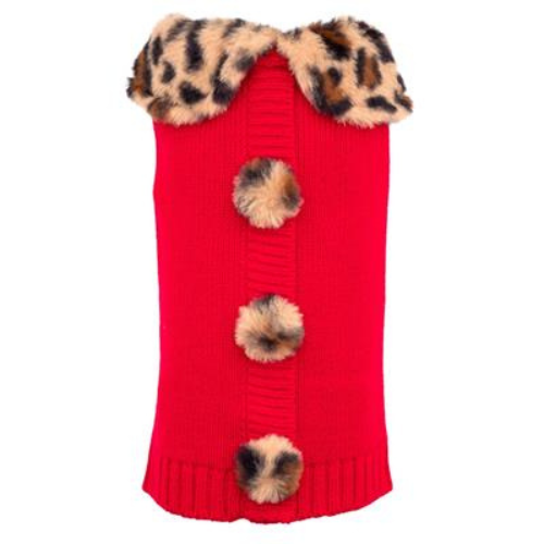 The Worthy Dog Leopard Collar Cardigan Acrylic Knit Dog Sweater