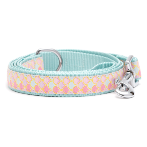 The Worthy Dog Mermaid Scales Ribbon Nylon Webbing Matching Lead — Pink Rolled View