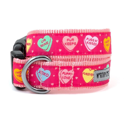 The Worthy Dog Puppy Love Candy Heart Ribbon Nylon Webbing Dog Collar