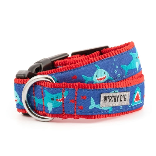 The Worthy Dog Shark Chomp Ribbon Nylon Webbing Dog Collar
