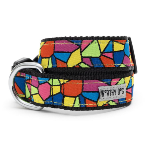 The Worthy Dog Stained Glass Mosaic Ribbon Nylon Webbing Collar