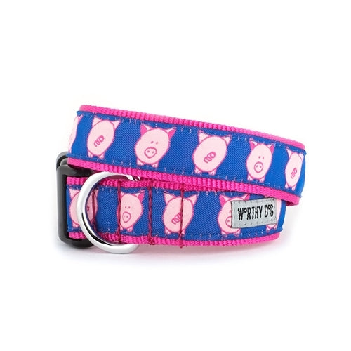 The Worthy Dog Wilbur Pig Ribbon Nylon Webbing Dog Collar