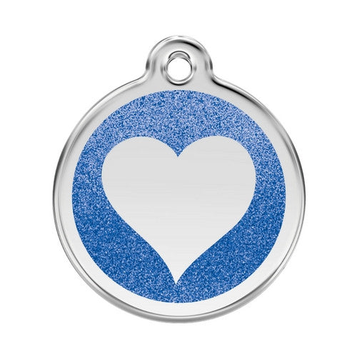 Red Dingo Glitter Heart Stainless Steel Dog ID Tag Large Dark Blue