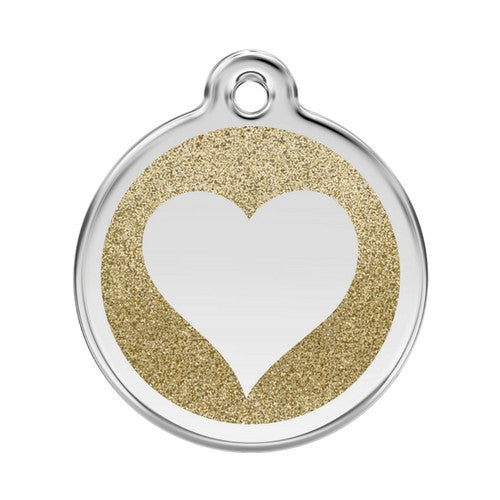 Red Dingo Glitter Heart Stainless Steel Dog ID Tag Large Gold