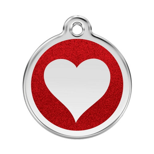 Red Dingo Glitter Heart Stainless Steel Dog ID Tag Large Red