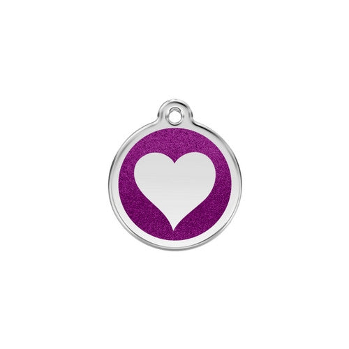Red Dingo Glitter Heart Stainless Steel Dog ID Tag Small Purple
