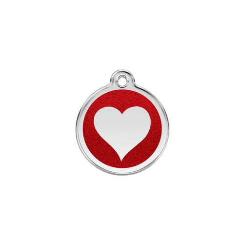 Red Dingo Glitter Heart Stainless Steel Dog ID Tag Small Red