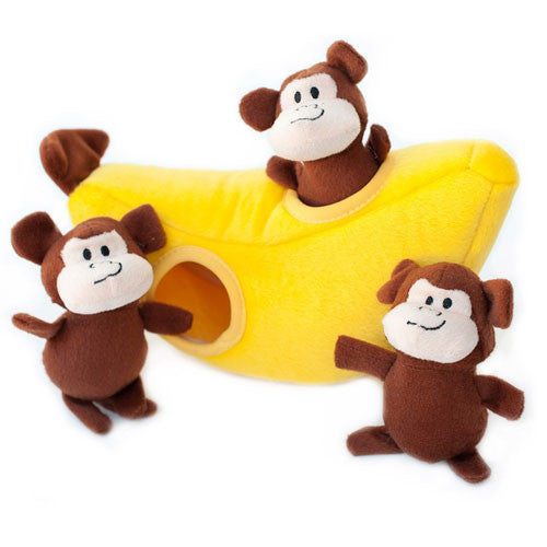 Zippy Paws Monkey Banana Burrow Interactive Plush Puzzle Dog Toy