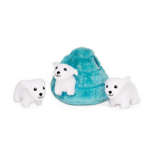 Zippy Paws Polar Bear Igloo Burrow Interactive Plush Puzzle Dog Toy